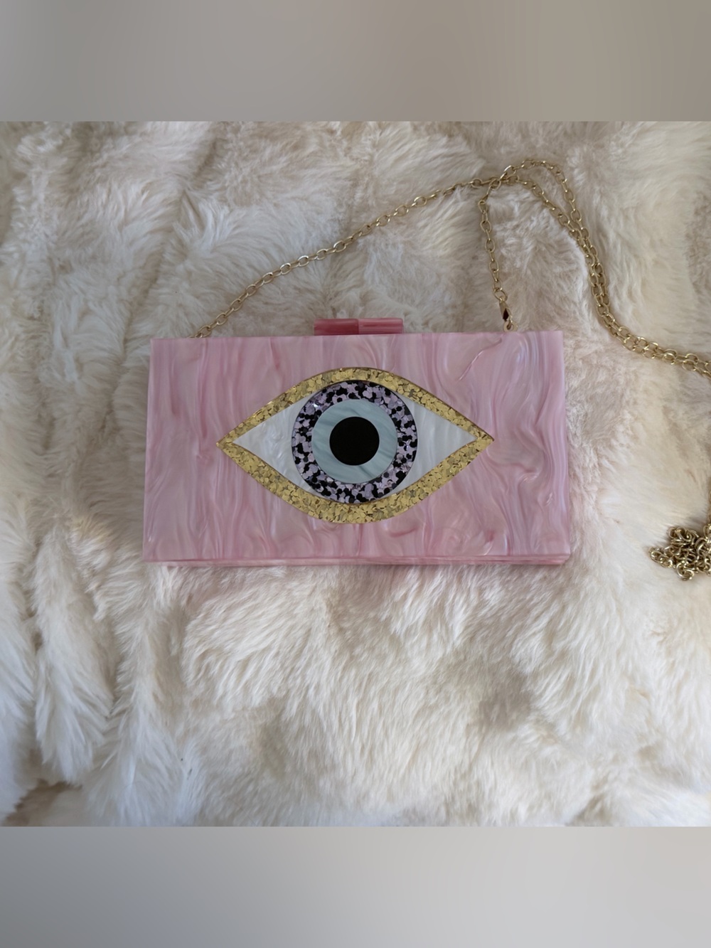 Pink Evil Eye Acrylic Crossbody Clutch